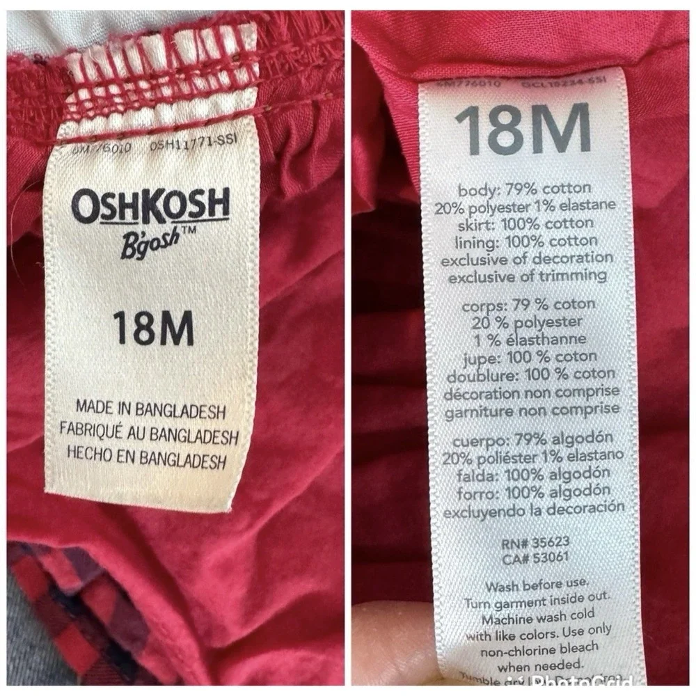 Oshkosh‎ Vestbak Overall Dress Jumper 18 Months Red Black Plaid Shirt Denim